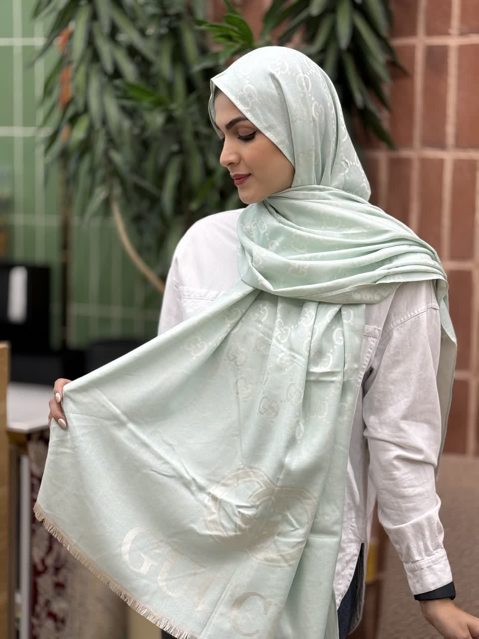 شال سبز آبی پاستیلی-شال گوچی-شال مارک